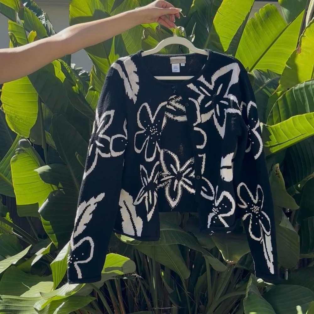 Vintage Coldwater Creek Black and White Knit Cardigan